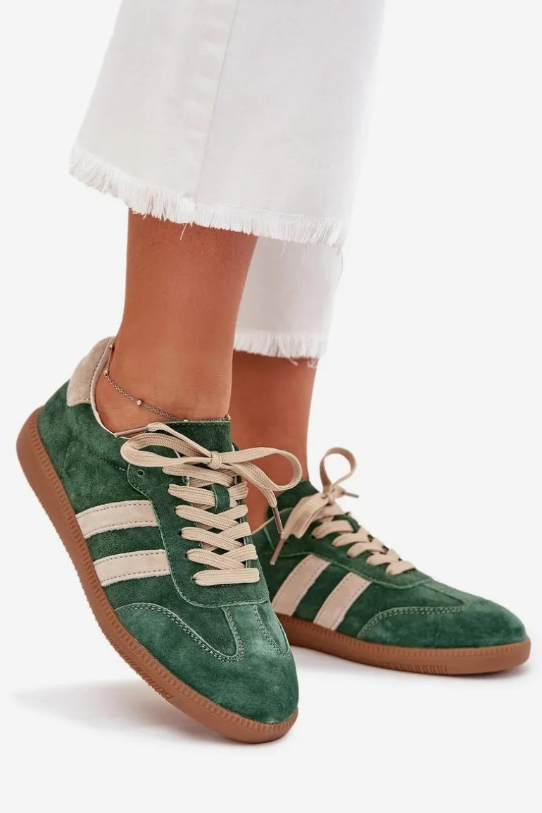 Zamszowe Sneakersy Damskie Zielone Sirella