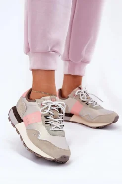 Zamszowe Sneakersy Damskie Big Star RR274243 HI-POLY SYSTEM Szaro-Różowe