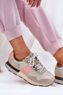 Zamszowe Sneakersy Damskie Big Star RR274243 HI-POLY SYSTEM Szaro-Różowe