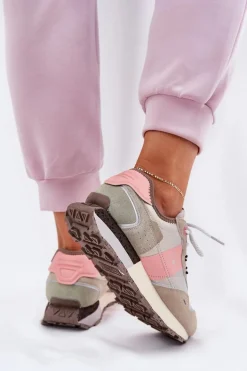 Zamszowe Sneakersy Damskie Big Star RR274243 HI-POLY SYSTEM Szaro-Różowe