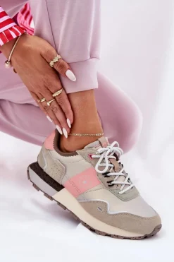 Zamszowe Sneakersy Damskie Big Star RR274243 HI-POLY SYSTEM Szaro-Różowe