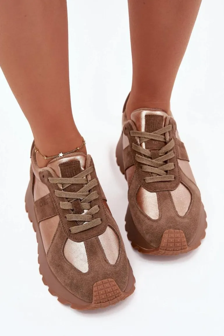 Zamszowe Sneakersy Damskie Ocieplane Na Platformie Big Star OO274A218 HI-POLY SYSTEM Brązowe