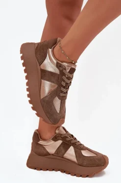 Zamszowe Sneakersy Damskie Ocieplane Na Platformie Big Star OO274A218 HI-POLY SYSTEM Brązowe