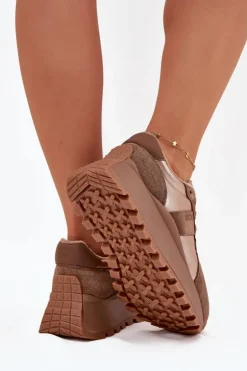Zamszowe Sneakersy Damskie Ocieplane Na Platformie Big Star OO274A218 HI-POLY SYSTEM Brązowe