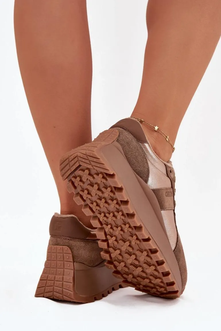 Zamszowe Sneakersy Damskie Ocieplane Na Platformie Big Star OO274A218 HI-POLY SYSTEM Brązowe