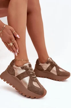 Zamszowe Sneakersy Damskie Ocieplane Na Platformie Big Star OO274A218 HI-POLY SYSTEM Brązowe