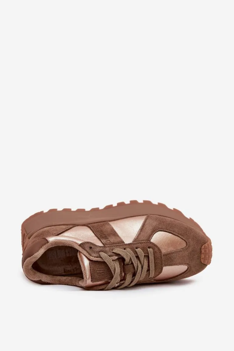 Zamszowe Sneakersy Damskie Ocieplane Na Platformie Big Star OO274A218 HI-POLY SYSTEM Brązowe