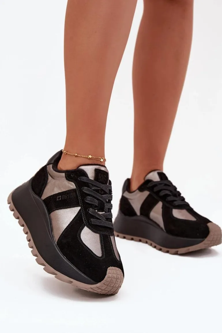 Zamszowe Sneakersy Damskie Ocieplane Na Platformie Big Star OO274A217 HI-POLY SYSTEM Czarne