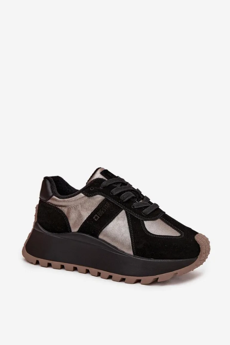 Zamszowe Sneakersy Damskie Ocieplane Na Platformie Big Star OO274A217 HI-POLY SYSTEM Czarne