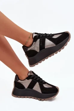 Zamszowe Sneakersy Damskie Ocieplane Na Platformie Big Star OO274A217 HI-POLY SYSTEM Czarne