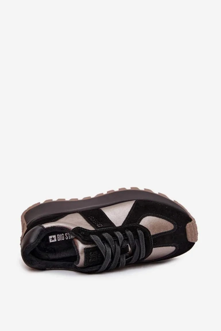 Zamszowe Sneakersy Damskie Ocieplane Na Platformie Big Star OO274A217 HI-POLY SYSTEM Czarne