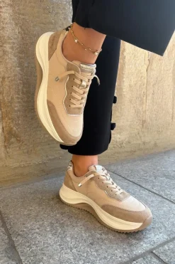 Zamszowe Sneakersy Damskie Na Platformie Big Star RR274A345 HI-POLY SYSTEM Ciemnobeżowe