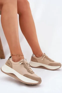 Zamszowe Sneakersy Damskie Na Platformie Big Star RR274A345 HI-POLY SYSTEM Ciemnobeżowe