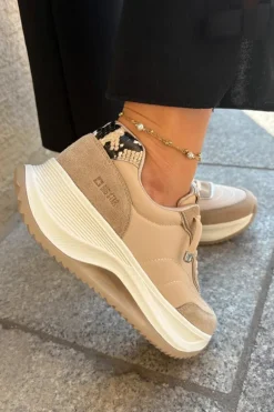 Zamszowe Sneakersy Damskie Na Platformie Big Star RR274A345 HI-POLY SYSTEM Ciemnobeżowe