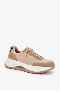 Zamszowe Sneakersy Damskie Na Platformie Big Star RR274A345 HI-POLY SYSTEM Ciemnobeżowe