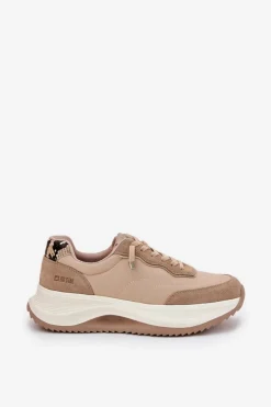 Zamszowe Sneakersy Damskie Na Platformie Big Star RR274A345 HI-POLY SYSTEM Ciemnobeżowe