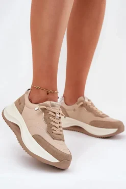 Zamszowe Sneakersy Damskie Na Platformie Big Star RR274A345 HI-POLY SYSTEM Ciemnobeżowe