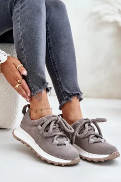 Zamszowe Sneakersy Damskie Z Grubym Sznurowaniem Artiker 54C1465 Szare