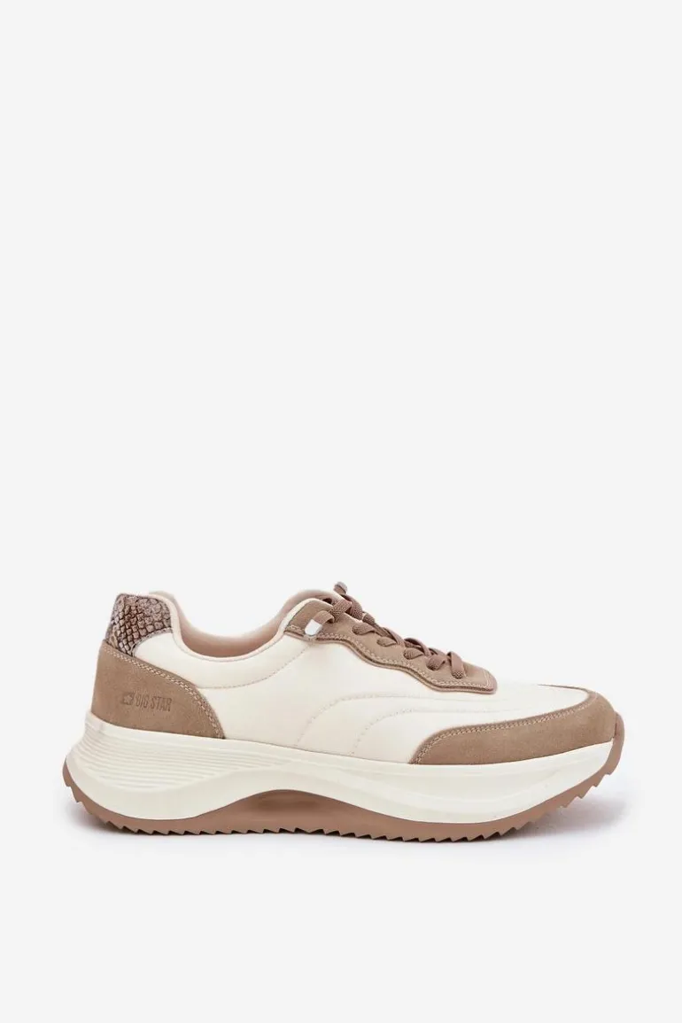 Zamszowe Sneakersy Damskie Na Platformie Big Star RR274A344 HI-POLY SYSTEM Beżowe