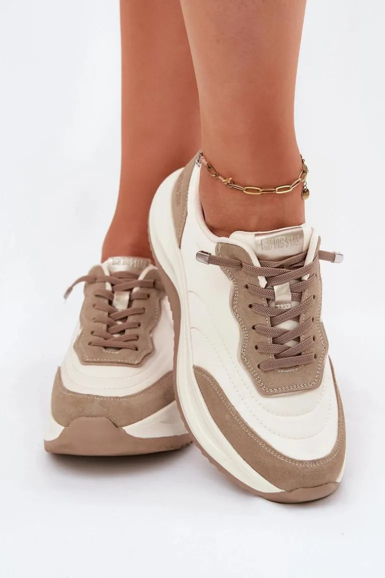 Zamszowe Sneakersy Damskie Na Platformie Big Star RR274A344 HI-POLY SYSTEM Beżowe