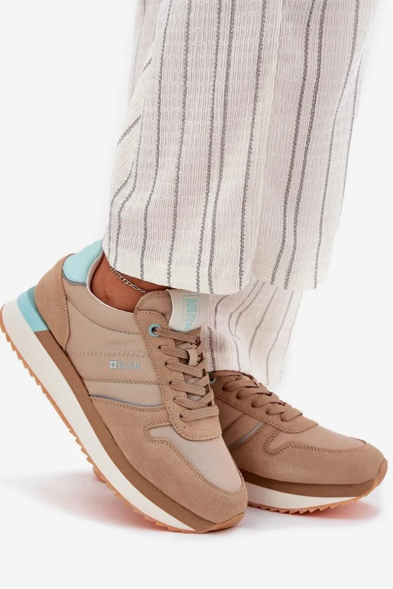 Zamszowe Sneakersy Damskie Big Star RR274A048 HI-POLY SYSTEM Ciemnobeżowe