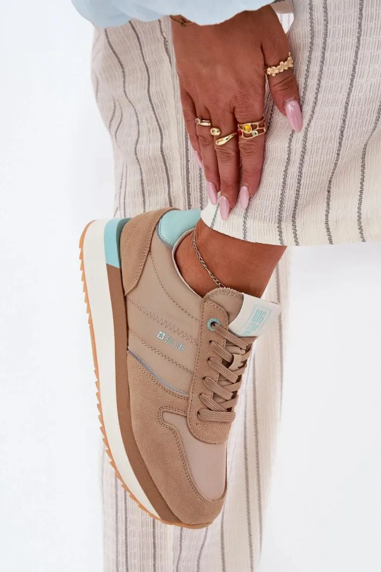 Zamszowe Sneakersy Damskie Big Star RR274A048 HI-POLY SYSTEM Ciemnobeżowe
