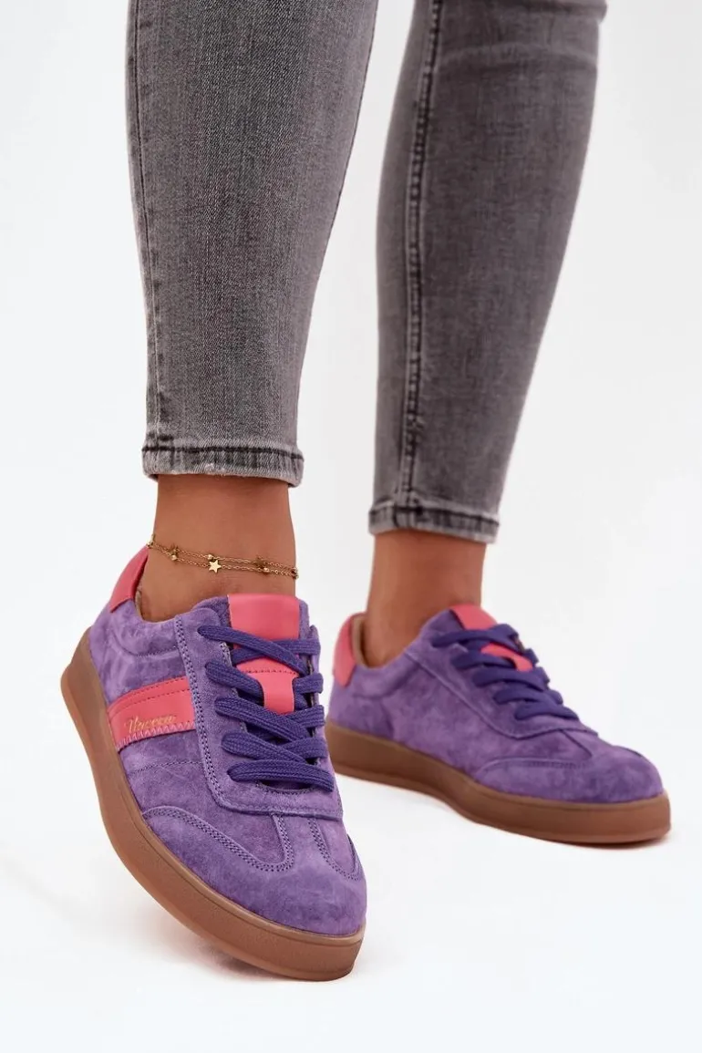 Zamszowe Sneakersy Damskie Vinceza 79576 Fioletowe