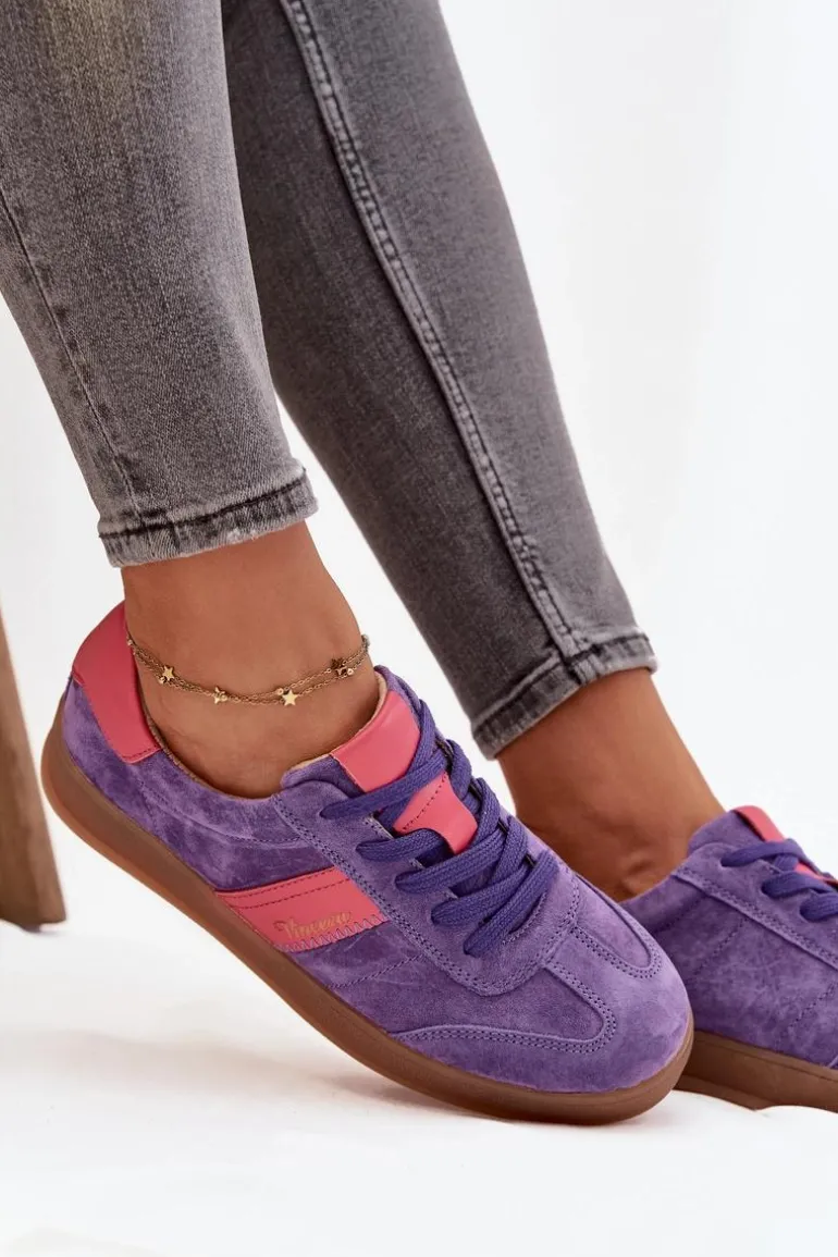 Zamszowe Sneakersy Damskie Vinceza 79576 Fioletowe