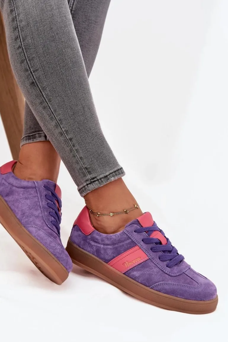 Zamszowe Sneakersy Damskie Vinceza 79576 Fioletowe