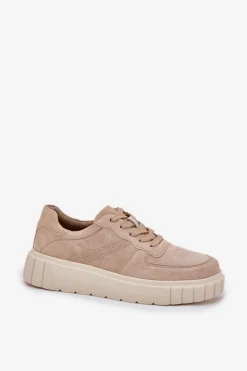 Zamszowe Sneakersy Damskie Na Platformie Beżowe Rilwena