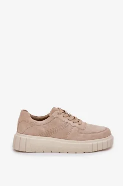 Zamszowe Sneakersy Damskie Na Platformie Beżowe Rilwena