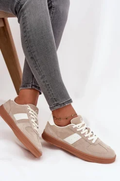 Zamszowe Sneakersy Damskie Vinceza 14029 Beżowe