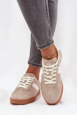 Zamszowe Sneakersy Damskie Vinceza 14029 Beżowe