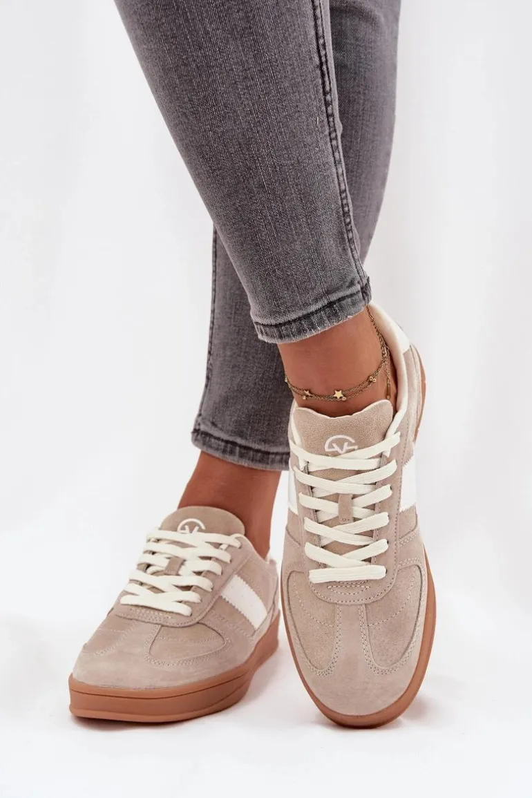 Zamszowe Sneakersy Damskie Vinceza 14029 Beżowe