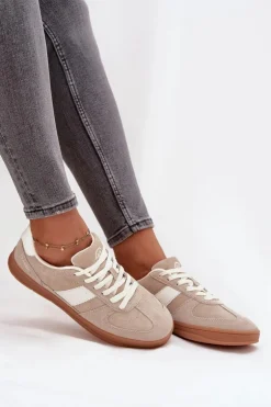 Zamszowe Sneakersy Damskie Vinceza 14029 Beżowe