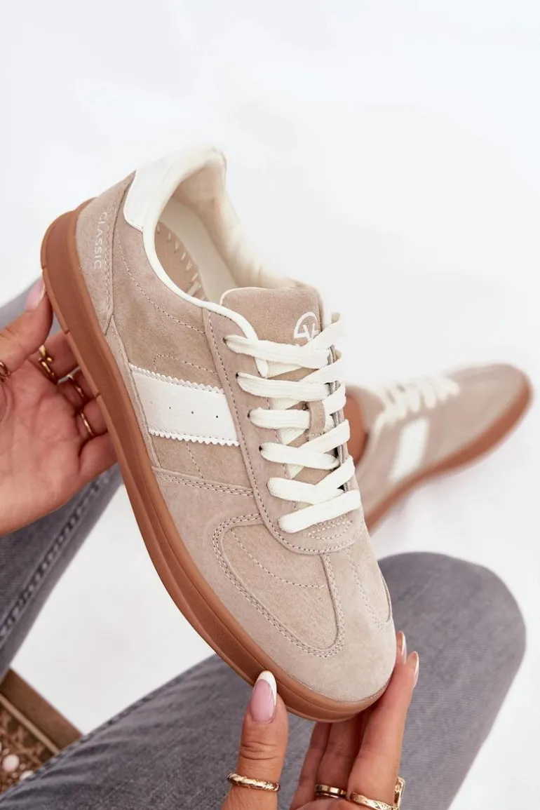 Zamszowe Sneakersy Damskie Vinceza 14029 Beżowe
