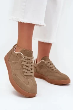 Zamszowe Sneakersy Damskie Big Star SS274675 HI-POLY SYSTEM Beżowe