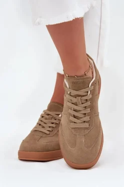 Zamszowe Sneakersy Damskie Big Star SS274675 HI-POLY SYSTEM Beżowe