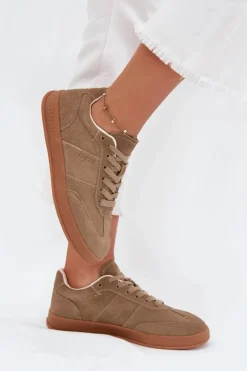 Zamszowe Sneakersy Damskie Big Star SS274675 HI-POLY SYSTEM Beżowe