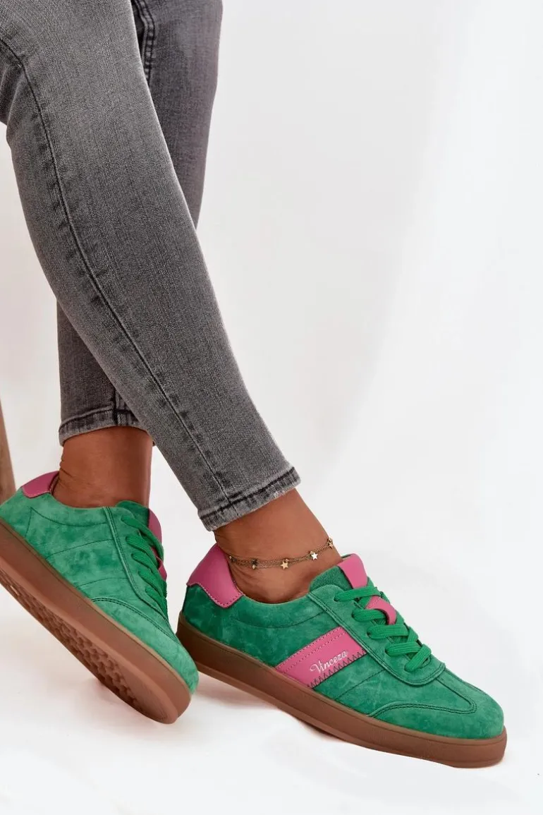Zamszowe Sneakersy Damskie Vinceza 79576 Zielone