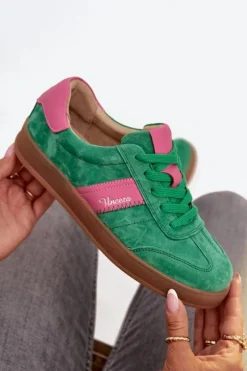 Zamszowe Sneakersy Damskie Vinceza 79576 Zielone