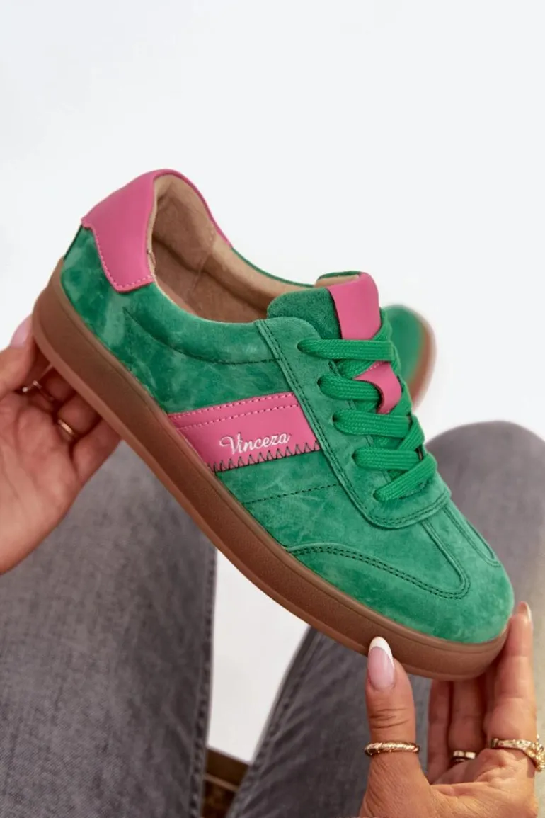 Zamszowe Sneakersy Damskie Vinceza 79576 Zielone