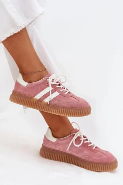 Zamszowe Sneakersy Damskie Na Platformie Różowe Marisae