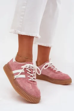 Zamszowe Sneakersy Damskie Na Platformie Różowe Marisae