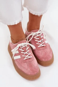 Zamszowe Sneakersy Damskie Na Platformie Różowe Marisae
