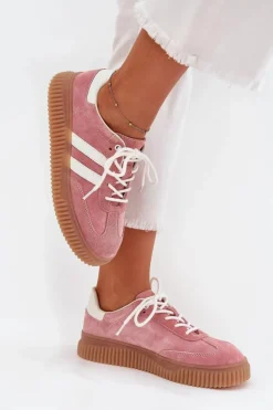 Zamszowe Sneakersy Damskie Na Platformie Różowe Marisae