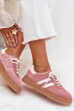 Zamszowe Sneakersy Damskie Na Platformie Różowe Marisae