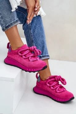 Zamszowe Sneakersy Damskie Z Grubym Sznurowaniem Artiker 54C1461 Fuksja