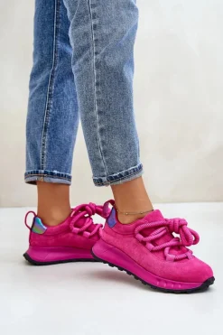 Zamszowe Sneakersy Damskie Z Grubym Sznurowaniem Artiker 54C1461 Fuksja