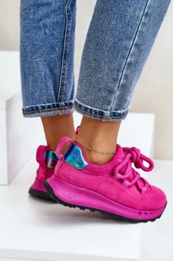 Zamszowe Sneakersy Damskie Z Grubym Sznurowaniem Artiker 54C1461 Fuksja
